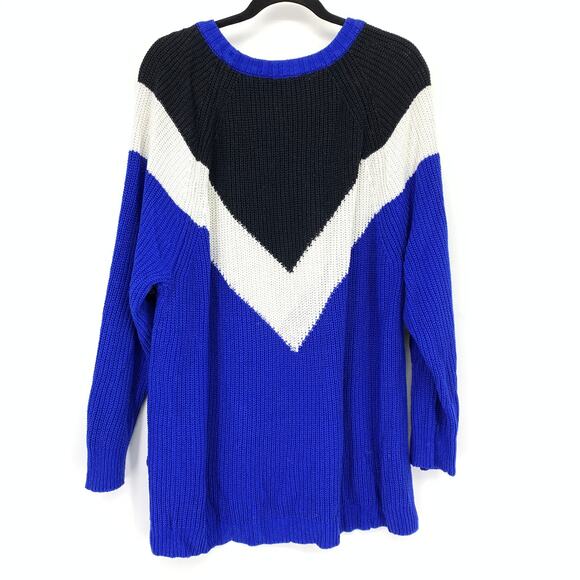 Express Tunic Sweater Womens Size Medium Colorblock Chevron Detail Blue Black - Picture 2 of 6